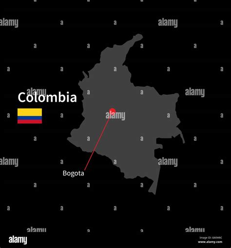 Detailed Map Of Colombia And Capital City Bogota With Flag On Black