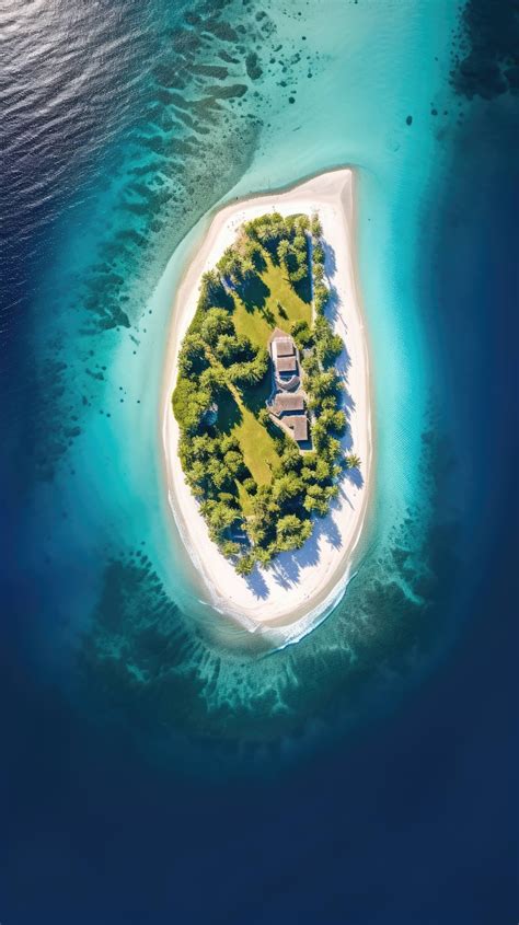 Aerial View Of A Secluded Island Surrounded By Clear Turquoise Waters