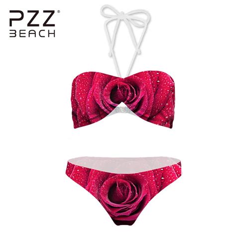 sexy halter swimwear rose floral pattern women swimsuit push up bikini set brazilian monokini