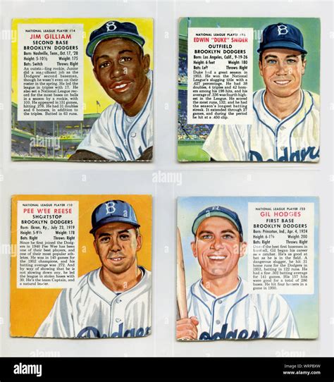 1950s Era Baseball Cards Depicting Star Players Of The Brooklyn Dodgers