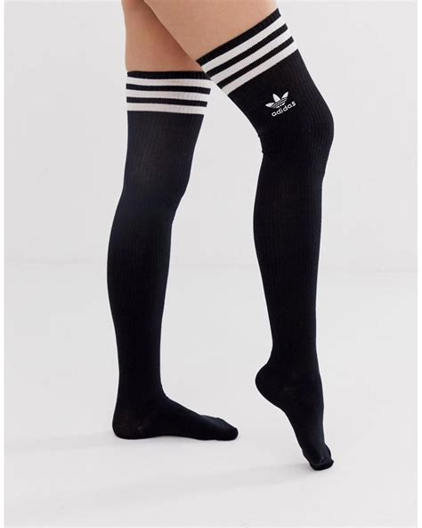 adidas originals three stripe knee high socks in black lyst