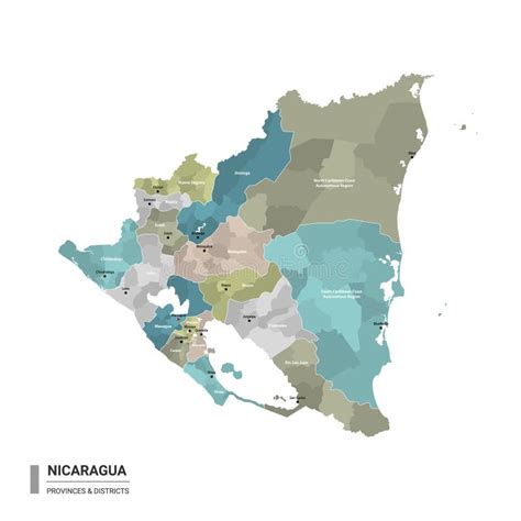Nicaragua Higt Detailed Map With Subdivisions Administrative Map Of