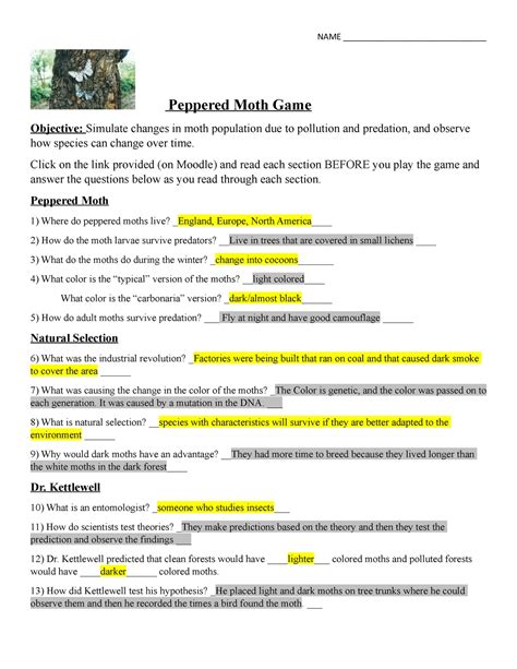 Peppered Moth Simulation Answer Key Exploring Evolutionary Mechanisms