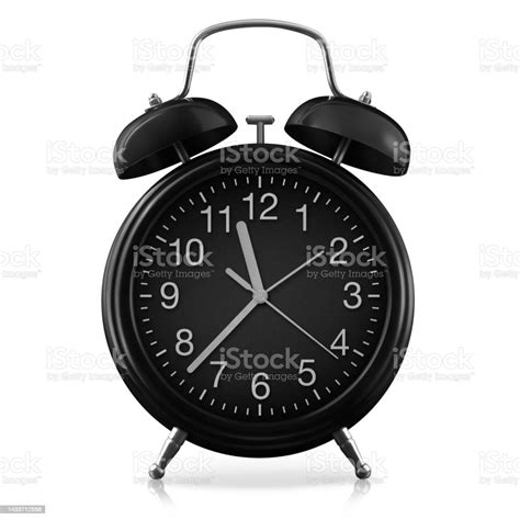 Classic Bell Alarm Clock Isolated On White Background Black Metal