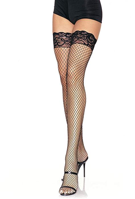 Leg Avenue Womens Industrial Fishnet Thigh Highs With Stay Up Silicone