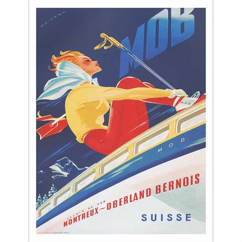 Montreux Oberland Bernois Railway Vintage Swiss Ski Poster Available