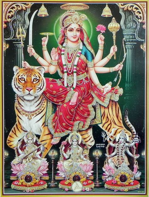 Durga With Kali Lakshmi And Saraswati Poster With Glitter Durga