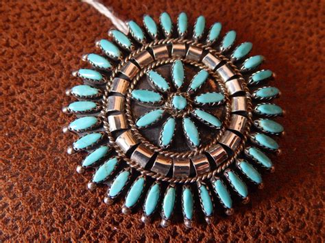 Native American Jewelry Pin Pendant Petit Point Zuni Navajo Southwest
