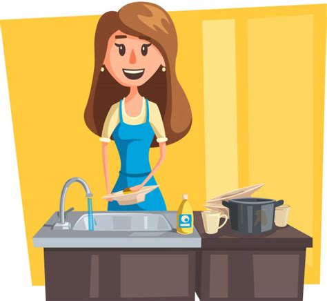 Woman washing dishes housewife housework comfort. Washing Dishes Clip Art, Vector Images & Illustrations ...
