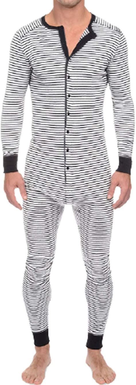 Jumpsuit Pyjama Set Herren Streifen Einteiliger Schlafanzug Schlank Trainingsanzug Hausanzug