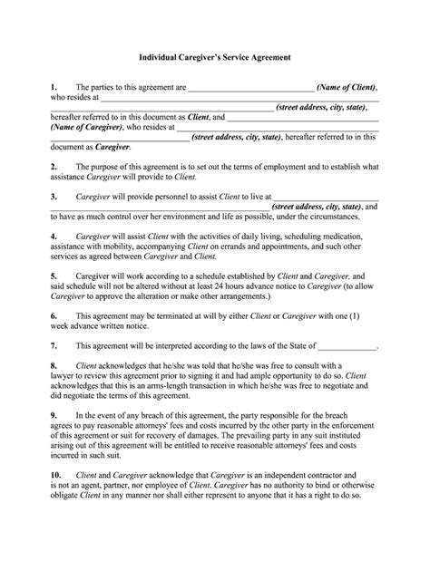 Caregiver Client Contract Template Coloradvisor
