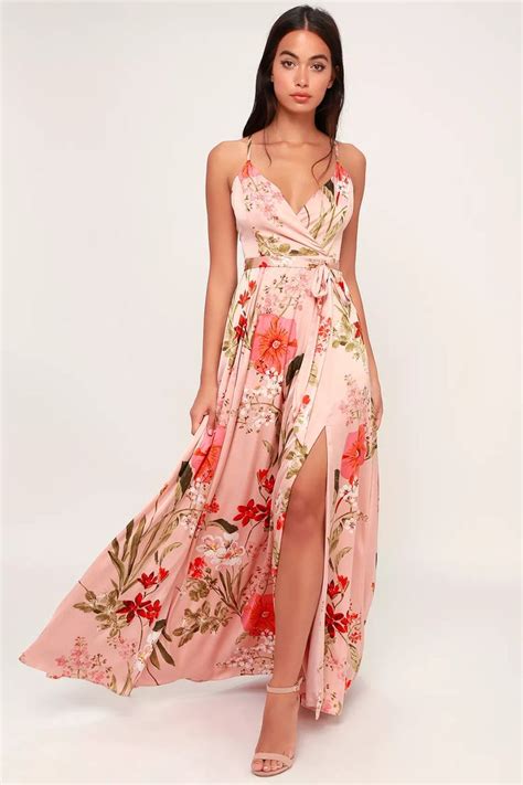 Still The One Blush Pink Floral Print Satin Maxi Dress Maxi Dress