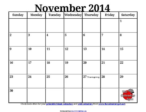 November 2014 Calendar 1 Pdfsimpli