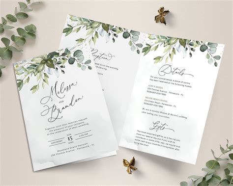 Folded Wedding Invitation Template With Greenery Bi Fold Wedding