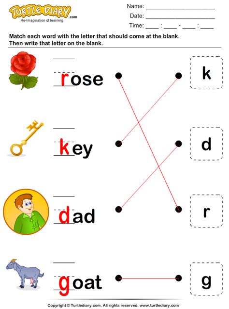 He'll build his vocabulary as he matches pictures to words. Match the Missing Letter to Complete the Word Worksheet ...