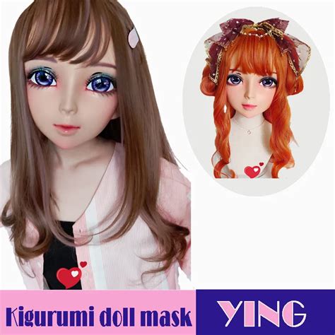 ying crossdress female sweet girl resin half head kigurumi mask with bjd eyes cosplay japanese