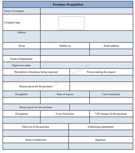 Purchase Requisition Form Template Doc