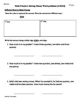Register and get access to: (2.MD.8) Solving Money Word Problems - 2nd Grade Math Worksheets - 3rd 9 Weeks
