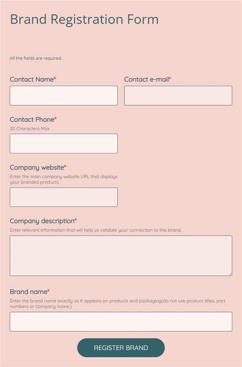 Free Brand Registration Form Template 123formbuilder