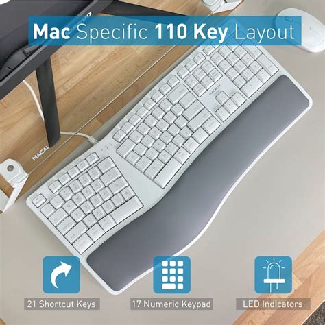 Macally Macally Mac Wired Keyboard With Wrist Rest Natural And