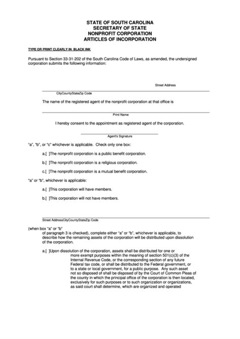 Fillable Nonprofit Corporation Articles Of Incorporation Form State