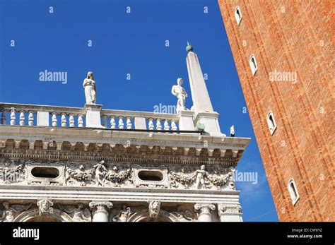 Architectural Detail Of The Campanile Tower In San Marco Square Venice