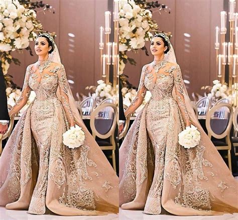 Arabic Dubai Gorgeous High Neck Long Sleeve Wedding Dress Mermaid