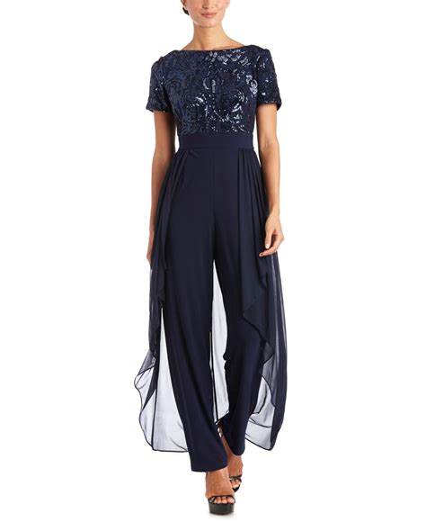 R And M Richards Sequin Top Jumpsuit In Blue Lyst