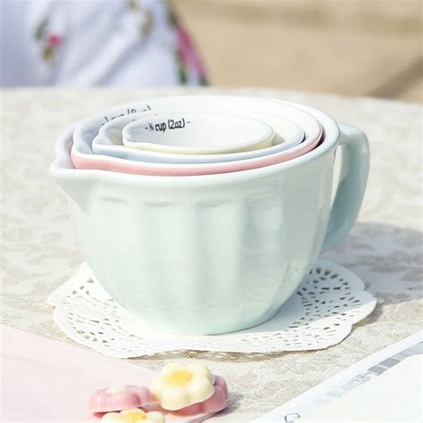 Set Of Four Ceramic Vintage Pastel Measuring Cups By Dibor