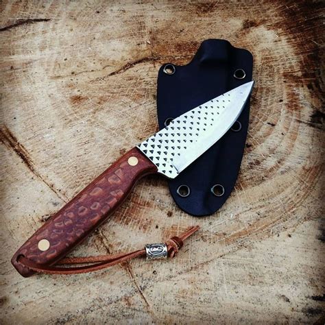 Farriers Rasp Hunting Knife With Leopard Wood Handles Kydex Skull