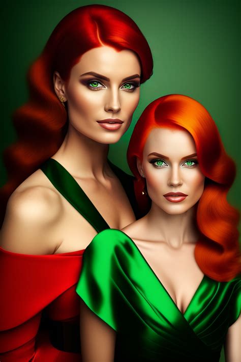 lexica women with red hair in green dress