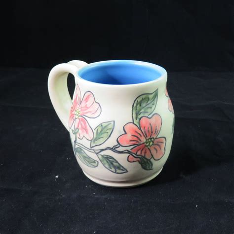 Pink Floral Ceramic Pottery Coffee Mug Flower Coffee Mug Etsy