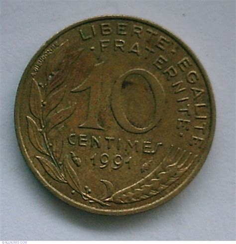 10 Centimes 1991 Fifth Republic Francs 1986 2001 France Coin