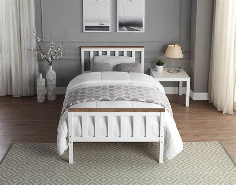 Single Bed Frame In White And Pine Solid Wood