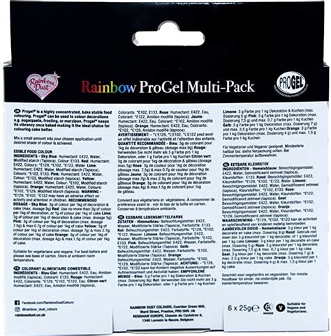 Rainbow Dust Progel Food Colouring Multipack 6 X 25g Rainbow Colours