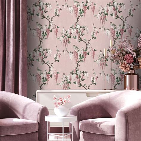 Wisteria Pink Bloom Wallpaper By Woodchip And Magnolia