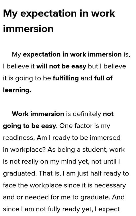 My Work Immersion Expectation Brainlyph