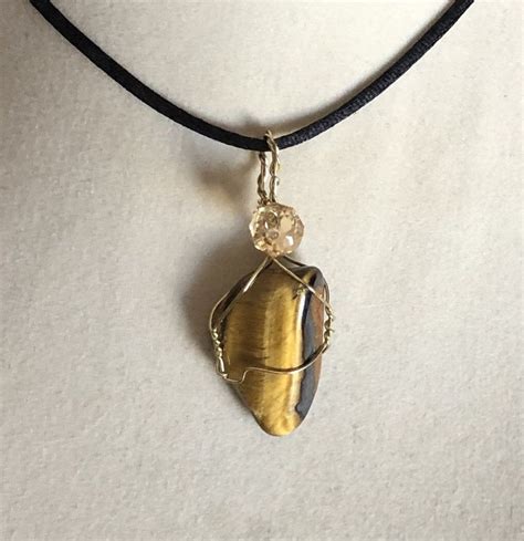 Tiger Eye Pendant Wire Wrapped Necklace Jewelry Etsy Wire Wrapped