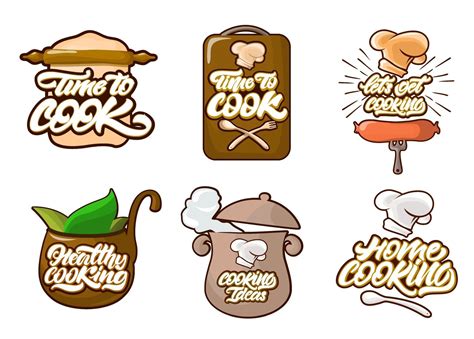 Cooking Colour Logos Set In Cartoon Style Cook Chef Kitchen Utensils Icon Or Logo