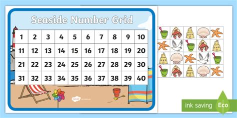 Seaside Themed 1 To 40 Number Grid Teacher Made
