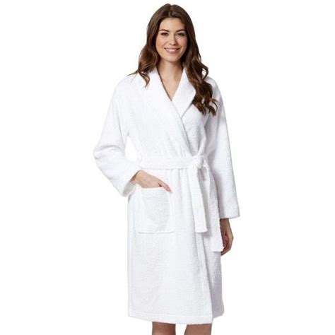 White Cotton Towelling Dressing Gown Via Polyvore Featuring