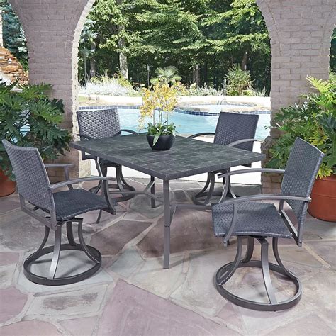 Home Styles Stone Veneer 5 Piece Patio Dining Set With Swivel Chairs