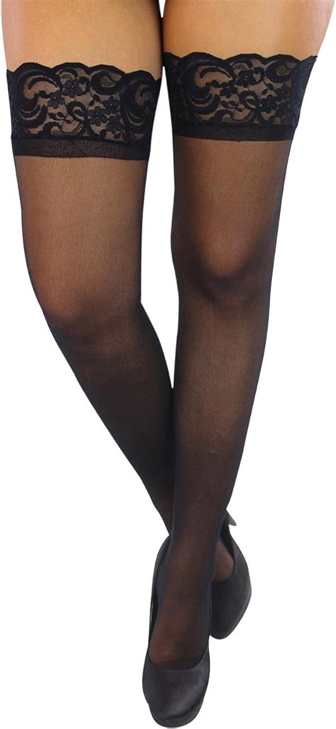Black Lace Top Thigh High Stockings At Amazon Women’s Clothing Store Pantyhose