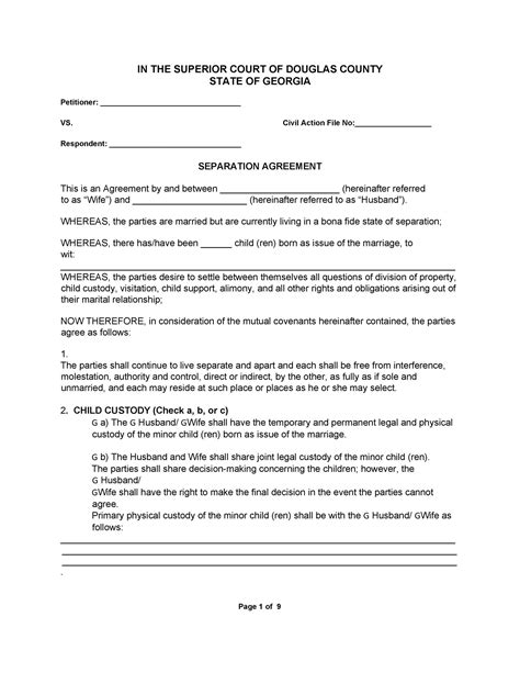 Free Printable Separation Agreement Template Printable Free Templates