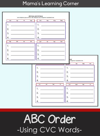 abc order  cvc words worksheets mamas learning corner