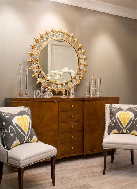 Wood Staburst Cabinet With Gold Sunburst Mirror Contemporary Living