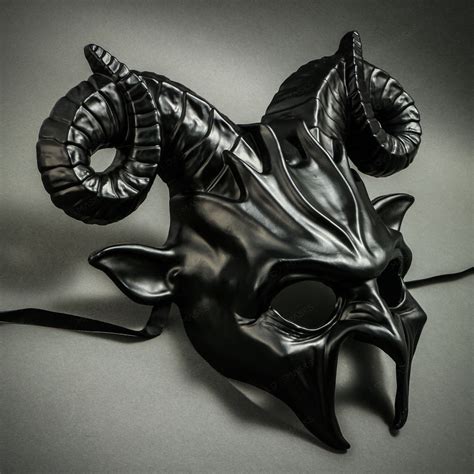Animal Krampus Ram Horns Demon Devil Mask Costume Black