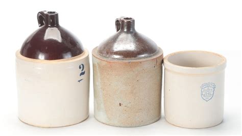 Uhl Pottery Acorn Wares Crock With Salt Glazed Stoneware Demijohns Ebth