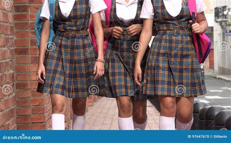 Female Students School Uniforms And Bookbags Stock Photo Image Of