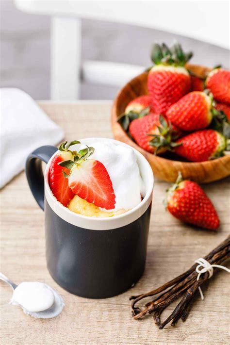 Stir in the chocolate chips. Vanilla Mug Cake with Whipped Cream and Fresh Strawberries ...